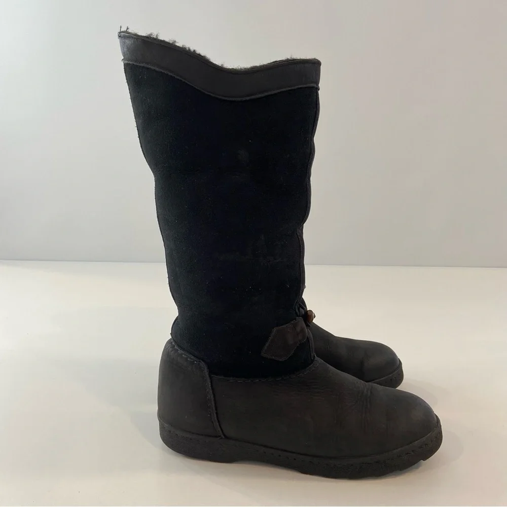 Sorel Women Black Leather Shearling Lined Snow Winter Boots Size 8 - Picture 4 of 16